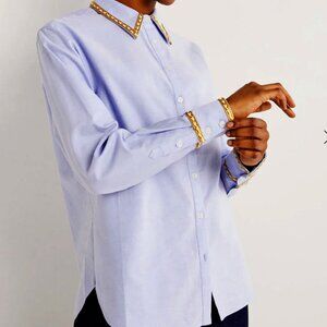 NWT Boden Blue Womens Shirt with Gold Trim